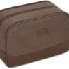 WANDF Travel Toiletry Bag for Men Hanging Dopp Kit Canvas Toiletry Organizer Water-resistant Vegan Leather Shaving Bag with Wet Pocket (Brown)