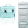 PAVILIA Travel Hanging Toiletry Bag for Women Men, Large Capacity Makeup Bag Kit, Waterproof Cosmetic Storage Organizer Case for Bathroom Shower, Teal Chevron
