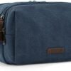 BAGSMART Toiletry Bag for Men, Canvas Travel Toiletry Organizer Dopp Kit Water-resistant Shaving Bag for Toiletries Accessories,Navy Blue-Medium