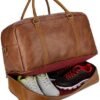 BAOSHA Leather Large Travel Duffel Tote Bag Carry On Weekender Overnight Bag With Shoe Compartment HB-38 (Brown) - Image 2