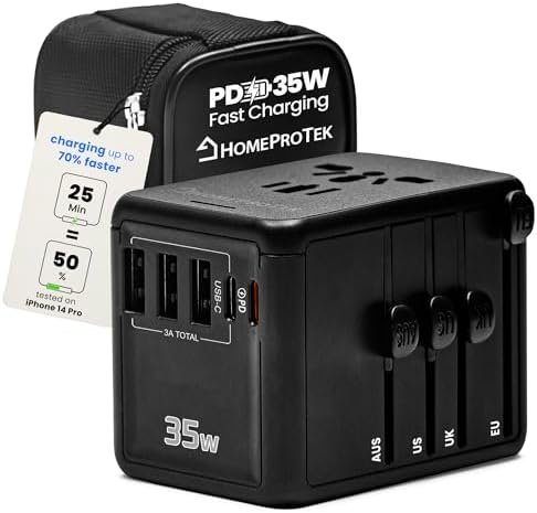 PD 35W Universal Travel Adapter Worldwide - 6in1 Powerful European Travel Plug Adapter with 3 USB-A, 35W PD Fast Charging Port USB C Wall Charger - All in One International Plug Adapter