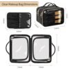 OCHEAL Makeup Bag, Double Layer Clear Make up Bag Organizer, Large Capacity Cosmetic Bag for Women Travel Beauty Essentials,Multiple Compartments Makeup Case Zipper Pouch -Clear - Image 4