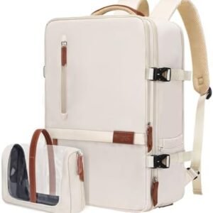 MOSISO Travel Backpack, 40L Carry on Backpack for Women Men, 17 inch Airline Approved Luggage Backpack with USB Port & Hidden Shoulder Straps, Casual Daypack with Toiletry Bag & Shoe Pocket, Beige