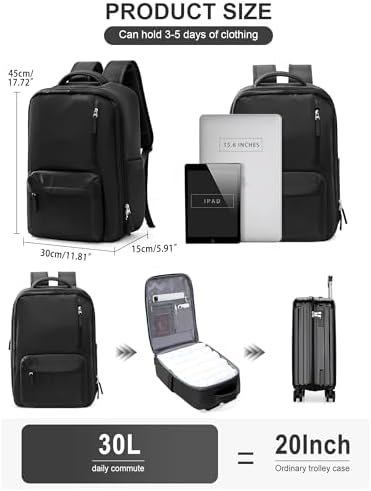livbote Laptop Travel Backpack for Women Men, Carry On Backpack, 15.6 Inch Personal Item Backpack Flight Approved Casual Daypack Backpacks Waterproof for College Work Business Mochila de Viaje, Black - Image 5