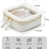 Small Cosmetic Bag for Purse Mini Makeup Bag for School Cute Clear Make Up Pouch for Travel Tiny Leather White Make Up Organizer Case for Backpack Toiletry Bag Waterproof Square Pouch with Zipper - Image 4