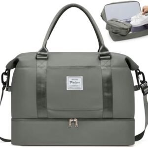 Travel Bag with Shoes Compartment,Weekender Bags for Women Travel,Carry On Duffel Overnight Bag with Trolley Sleeve & Wet Pocket,Travel tote Bag Sports Gym Bag