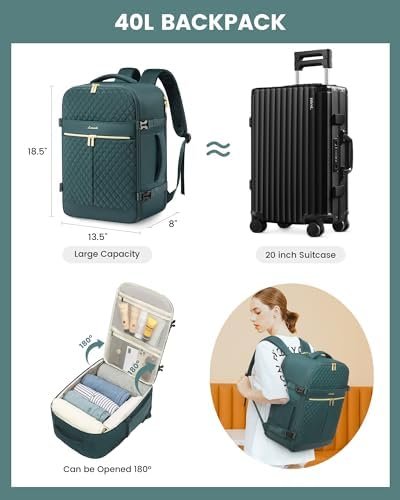 LOVEVOOK Carry On Travel Backpack for Women, 40L Personal Item Travel Bag Flight Approved, TSA Large Backpack for 17'' Laptop, Waterproof Weekender Business Hiking Bag with 3 Packing Cubes - Image 2