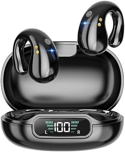 Open Ear Clip Headphones, Wireless Earbuds Bluetooth 5.3 Sports Earphones Built-in Mic with Ear Hooks, 36H Playtime Charging Case LED Display, IP7 Waterproof Fitness Ear Buds for Exercise