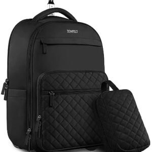 ZOMFELT Rolling Backpack for Women Men, Carry on Luggage Travel Backpack with Wheels, 17 Inch Laptop Backpack with Toiletry Bag, Wheeled Backpack for Travel Trip Business Black