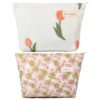 2 Pieces Makeup Bag Large Floral Cosmetic Bag Pink White Capacity Canvas Travel Toiletry Bag Organizer Cute Makeup Brushes Aesthetic Accessories Storage Bag for Women