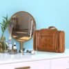 Elviros Travel Hanging Toiletry Bag for Women and Men, Large PU Leather Toiletries Organizer, Water-resistant Bathroom Shaving Kit for Cosmetics, Makeup Case (Large, Brown) - Image 7