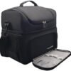 Dual Compartment Lunch Bag, Large Insulated Leakproof Cooler Tote with Shoulder Strap & Luggage Trolley Sleeve for Men & Women Lunch Box, Work, Picnic -Black - Image 5