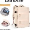 coowoz Large Casual Travel Backpack For Women Men,Carry On Rucksack Flight Approved,Hiking Waterproof Outdoor Sports Daypack Fit 15.6 Inch Laptop Shoes Compartment (Beige) - Image 3