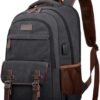 Canvas Travel Laptop Backpack for Men Women, Business Work Rucksack College School Computer Bag Fits 15.6 Inch Notebook,Bookbag with USB Charging Port (Black)