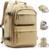 Travel Backpack for Women, Waterproof Carry on Backpack, 9x10x17 Personal Item Bag United Airlines Approved, with Shoe Compartment&Wet Pocket&USB Charging Port, Khaki