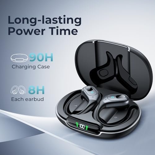 occiam Bluetooth Headphones Wireless Earbuds 90Hrs Playback Sport Ear Buds with Earhook LED Display Charging Case IPX7 Waterproof Earbud Deep Bass Running Earphones for iOS Android Cellphone,Black - Image 3
