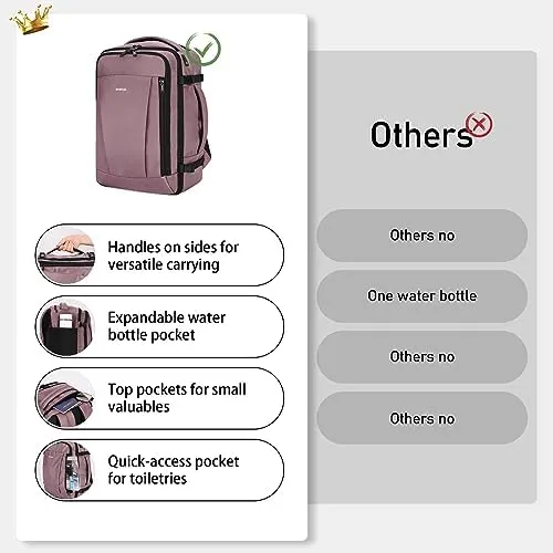 ECOHUB Travel Backpack 16'' Personal Item Backpack with 13 Pockets Carry on Bags for Airplanes Travel bags for Women Men Airlines Approved Small Backpack with USB Port Casual Daypack Pink - Image 3