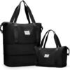 Expandable Travel Duffle Bag for Women Men, Large Gym Bag Travel Tote Bags, Waterproof Carry On Personal Item Bag Airline Approved, Workout Weekender Bag for Overnight Trips with Luggage Sleeve, Black
