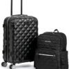 Kenneth Cole REACTION Diamond Tower Collection Lightweight Hardside Expandable 8-Wheel Spinner Travel Luggage, Black, 2-Piece Bundle (Carry On + Backpack)