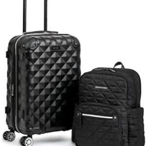 Kenneth Cole REACTION Diamond Tower Collection Lightweight Hardside Expandable 8-Wheel Spinner Travel Luggage, Black, 2-Piece Bundle (Carry On + Backpack)