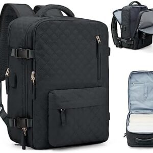 VGCUB Large Travel Backpack for Women Men, Carry on Backpack Airline Approved Gym Backpack Waterproof Business Laptop Daypack, Black Grey