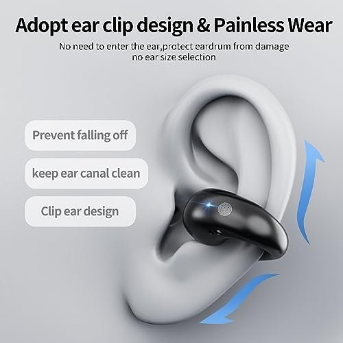 Open Ear Clip Headphones, Wireless Earbuds Bluetooth 5.3 Sports Earphones Built-in Mic with Ear Hooks, 36H Playtime Charging Case LED Display, IP7 Waterproof Fitness Ear Buds for Exercise - Image 2