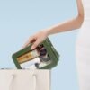 FFpaw Clear Makeup Bag Organizer, TSA Approved Portable Travel Toiletry Bag Multipurpose Cosmetic Bag Case for Women Vegan Leather Make Up Pouch Transparent Vinyl Windows & Handle Strap (Green) - Image 3