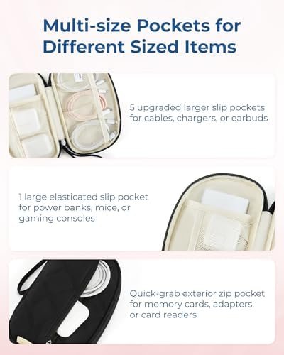 BAGSMART Travel Cord Organizer Electronics Organizer Travel Case, Puffer Cable Organizer Bag Travel Essentials for Women, Small Tech Organizer Travel Case for Charger, Cable, Phone, Flash Drive Black - Image 4