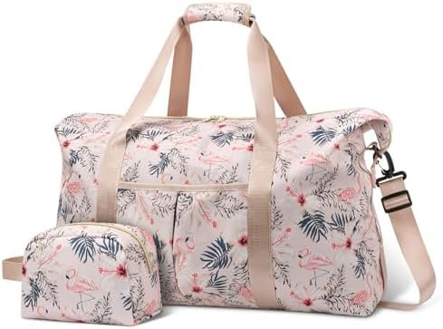 Tuwubi Travel Duffle Bag, Gym Bag for Women, Weekender Bag, Tote Bag, 45L Travel Duffel Bags with Small Pouch - Flamingo