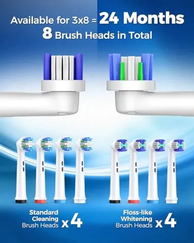 Rotating Electric Toothbrush for Adults with 8 Brush Heads (2 Types), 4 Modes Deep Clean Electric Toothbrush with Rechargeable Power and 2 Min Smart Timer, Fast Charge (Yellow) - Image 4
