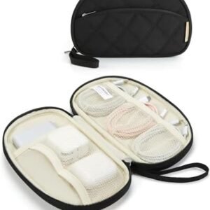 BAGSMART Travel Cord Organizer Electronics Organizer Travel Case, Puffer Cable Organizer Bag Travel Essentials for Women, Small Tech Organizer Travel Case for Charger, Cable, Phone, Flash Drive Black