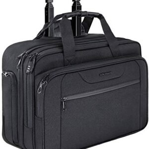 KROSER Rolling Laptop Bag Wheeled Briefcase Fits Up to 17.3 Inch Laptop Water-Proof Overnight Roller Case Computer Bag with RFID Pockets for Travel/Business/Men/Women-Black