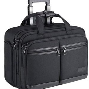 KROSER Rolling Laptop Bag Premium Rolling Briefcase Fits Up to 17.3 Inch Laptop Water-Repellent Overnight Rolling Computer Bag with RFID Pockets for Travel/Business/Men/Women-Black