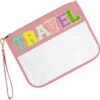 WOLECX Clear Makeup Bags, Chenille Letter Bag Clear Pouches With Zipper, Multi-Purpose PVC & Nylon Clear Cosmetic Bag, Snack STUFF Bags For Travel