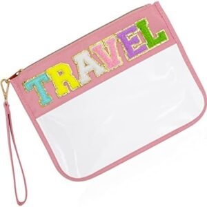 WOLECX Clear Makeup Bags, Chenille Letter Bag Clear Pouches With Zipper, Multi-Purpose PVC & Nylon Clear Cosmetic Bag, Snack STUFF Bags For Travel