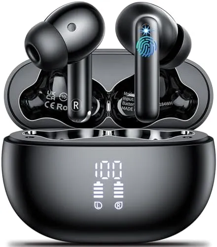 Wireless Earbuds, Bluetooth 5.3 Headphones HiFi Stereo & 4 ENC Mic, 42H Playtime Ear Buds with Charging Case LED Display, Bluetooth Earphones IPX7 Waterproof for iOS Android Earpods Sports Workout
