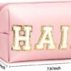 Vorey 2PCS Preppy Makeup Bag for Women Travel Toiletry Bag Chenille Letter Cosmetic Bag PU Leather Waterproof Pouch Cute Zipper Organizer, Skin and Hair - Image 3