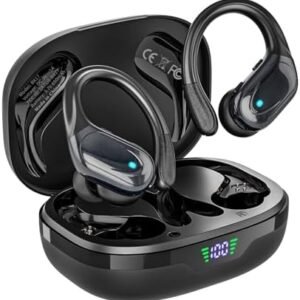 Wireless Earbuds Bluetooth Headphones 80hrs Playback Ear Buds IPX7 Waterproof&Power Display with ENC Noise Canceling Mic Over-Ear Stereo Bass Earphones with Earhooks for Sports/Workout/Running