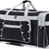 Travel Duffel Bag 65L Foldable Weekender Overnight Bag 26" Lightweight Oxford Cloth Large Gym Luggage Duffel Water-proof & Tear Resistant for Men & Women (Black White)