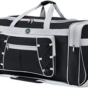 Travel Duffel Bag 65L Foldable Weekender Overnight Bag 26" Lightweight Oxford Cloth Large Gym Luggage Duffel Water-proof & Tear Resistant for Men & Women (Black White)