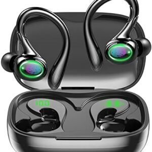 Wireless Earbuds, 60H Playback Bluetooth 5.3 Headphones,Noise Cancelling Wireless Headphones with LED Battery Display, Mics Clear Call, IPX6 Waterproof Bluetooth Earbuds for Workout Sports (BLACK)