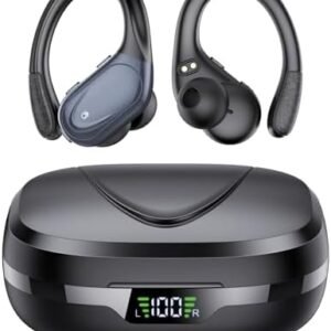 Ear buds Wireless Earbuds Bluetooth 5.3 Headphones 60hrs Playtime with Digital Display Sports Wireless Headphones with Earhook Deep Bass IPX7 Waterproof Over-Ear Earbuds for Android iOS Workout Black