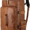BAOSHA Stylish Leather Men Weekender Travel Duffel Tote Bag Backpack Travel Hiking Rucksack Overnight Bag 3-Ways Convertible HB-26 (Brown)