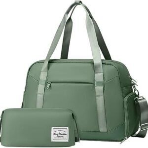 LONG VACATION Women's Travel Duffel Bag with Toiletry Bag, Sports Gym Bag Weekendeer Carry-on Tote with Shoe Compartment and Wet Pocket, Yoga Bag Fit 15.6inch Laptop (OLIVE GREEN, 18-inch)