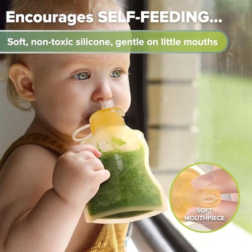Haakaa Reusable Pouches for Baby Food, Food Grade Silicone, 4oz,4 Pack,6m+(Banana) - Image 5