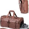 Duffel Backpack with Shoe Pouch, Waterproof Sports Duffel Bags Gym Bag Backpack Overnight Bag Carry on Bag Weekender Bag for Men Women-Brown