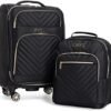 Kenneth Cole REACTION Chelsea 2-Piece Bundle - 20" Chevron Expandable 8-Wheel Carry-On Suitcase & Matching 15" Laptop Backpack, Black