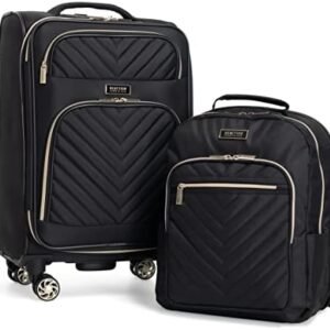 Kenneth Cole REACTION Chelsea 2-Piece Bundle - 20" Chevron Expandable 8-Wheel Carry-On Suitcase & Matching 15" Laptop Backpack, Black