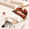 Cessfle Travel Makeup Bag Set, Checkered Makeup Bag with Travel Makeup Brush Holder Leather Travel Toiletry Bag Set Large Capacity Travel Cosmetic Bag Makeup Organizer for Women… - Image 2