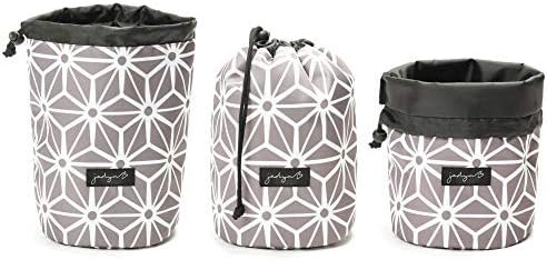 Jadyn B Cinch Top Compact Travel Makeup Bag and Cosmetic Organizer for Women (Geometric Gray) - Image 6